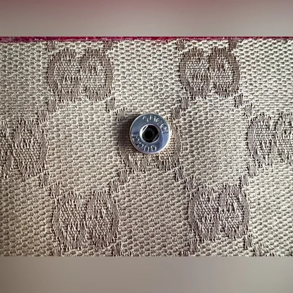 Gucci GG Beige Canvas Long Wallet with Pink Leather Interior Vintage - Picture 5 of 15